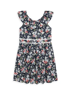 Little Girl's & Floral Poplin Ruffle Dress