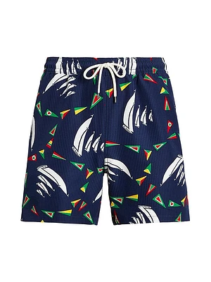 Graphic Seersucker Swim Trunks