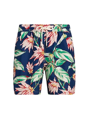 Floral Drawstring Swim Trunks