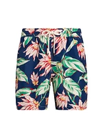 Floral Drawstring Swim Trunks