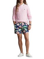 Floral Drawstring Swim Trunks