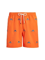 Sailfish-Embroidered Swim Trunks