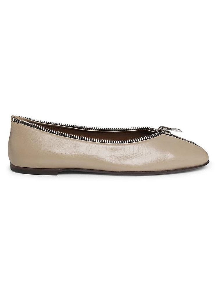 Amanda Zipper-Detailed Leather Ballet Flats