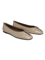 Amanda Zipper-Detailed Leather Ballet Flats