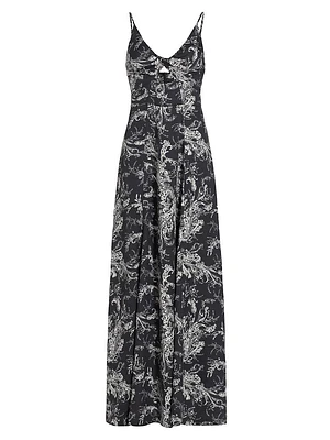 Porter Paisley Satin Cut-Out Maxi Dress