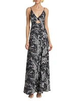 Porter Paisley Satin Cut-Out Maxi Dress