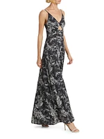 Porter Paisley Satin Cut-Out Maxi Dress