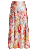 Clarisa Floral Silk Bias-Cut Midi-Skirt