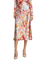 Clarisa Floral Silk Bias-Cut Midi-Skirt