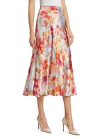 Clarisa Floral Silk Bias-Cut Midi-Skirt