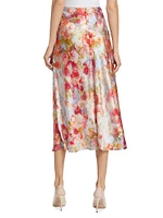 Clarisa Floral Silk Bias-Cut Midi-Skirt