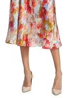 Clarisa Floral Silk Bias-Cut Midi-Skirt