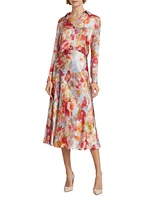 Clarisa Floral Silk Bias-Cut Midi-Skirt