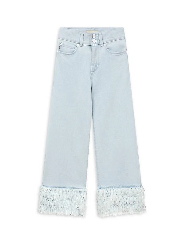 Girl's Lily Fringe-Trimmed Wide-Leg Jeans