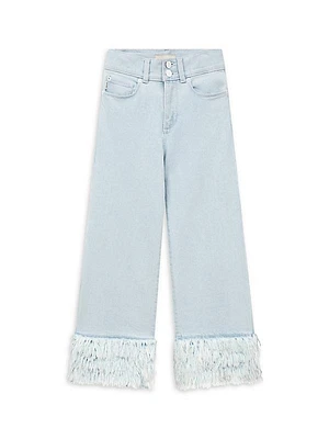 Girl's Lily Fringe-Trimmed Wide-Leg Jeans