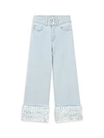 Girl's Lily Fringe-Trimmed Wide-Leg Jeans