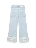 Girl's Lily Fringe-Trimmed Wide-Leg Jeans