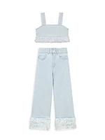 Little Girl's & Girl's Cora Ruffle-Trimmed Denim Crop Top