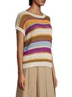 Acceso Striped Linen Knit Short-Sleeve Sweater