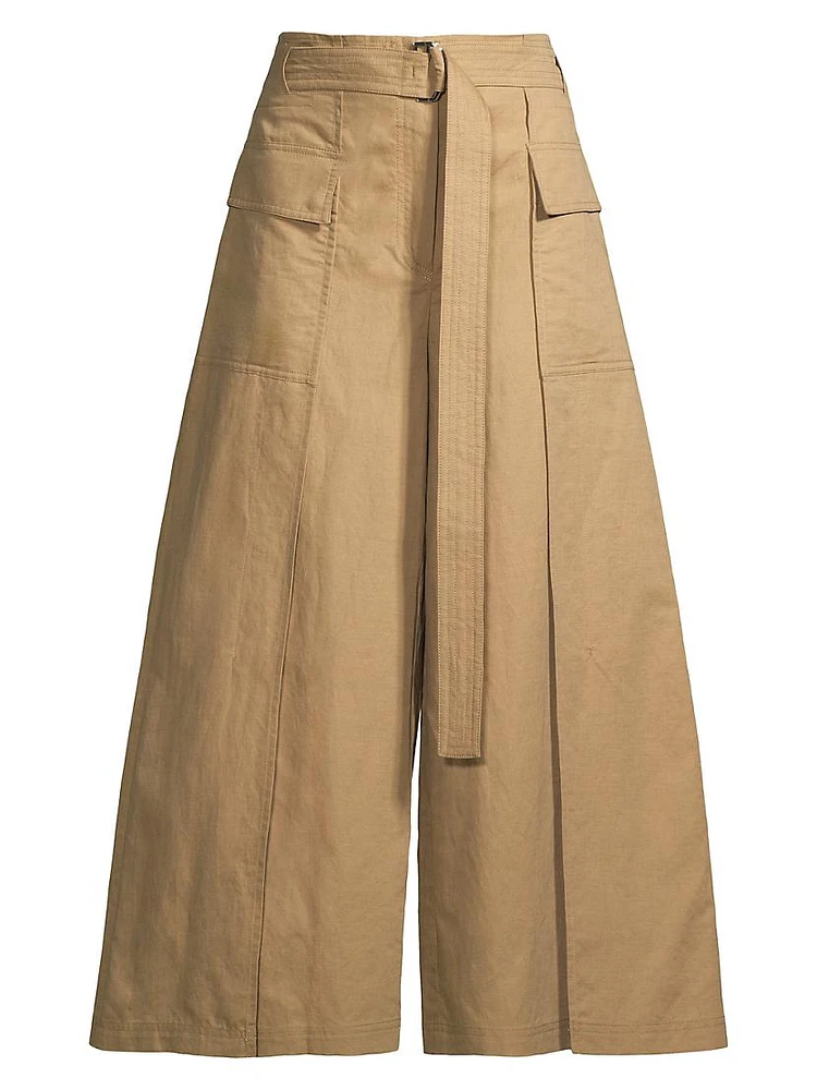 Pinide Cotton & Linen Crop Wide-Leg Pants