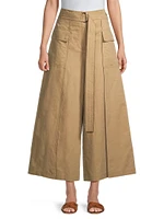 Pinide Cotton & Linen Crop Wide-Leg Pants