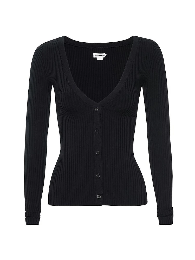 Shine Rib V-Neck Cardigan