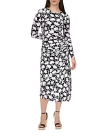 Ruched Floral Midi-Dress