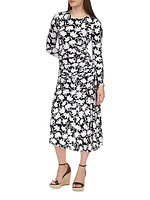 Ruched Floral Midi-Dress