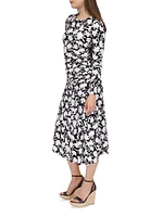 Ruched Floral Midi-Dress