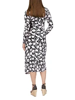 Ruched Floral Midi-Dress