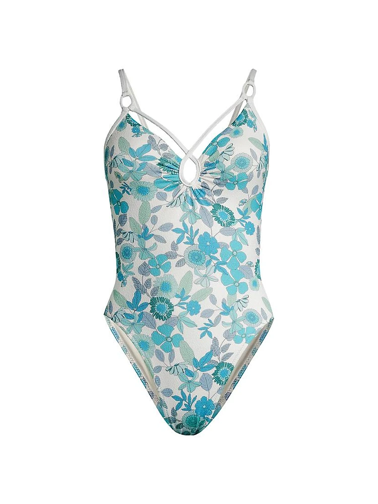 Nerissa Floral Lace-Up One-Piece Swimsuit