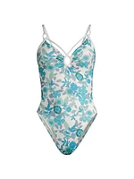 Nerissa Floral Lace-Up One-Piece Swimsuit