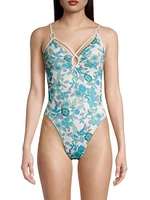 Nerissa Floral Lace-Up One-Piece Swimsuit