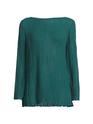 Boatneck Pleated Silk Tunic