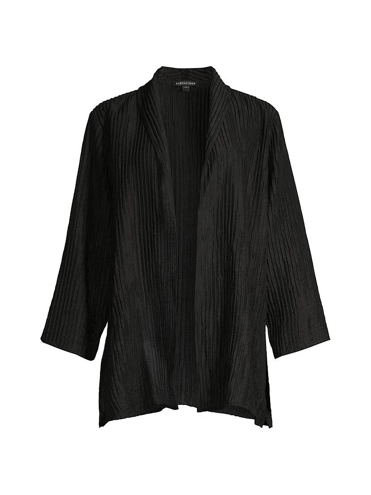 High Collar Long Open-Front Jacket