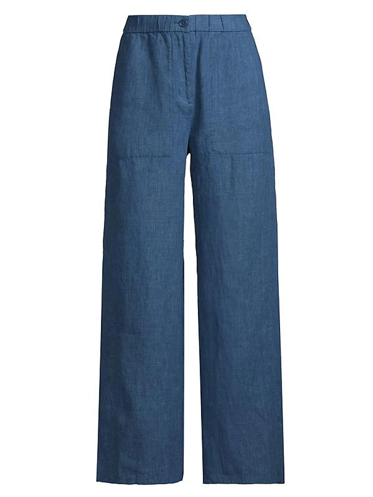 Linen Wide-Leg Ankle Pants