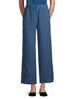 Linen Wide-Leg Ankle Pants