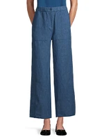 Linen Wide-Leg Ankle Pants