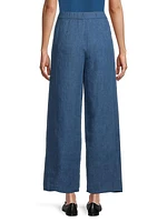 Linen Wide-Leg Ankle Pants