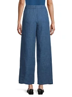 Linen Wide-Leg Ankle Pants