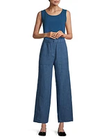 Linen Wide-Leg Ankle Pants