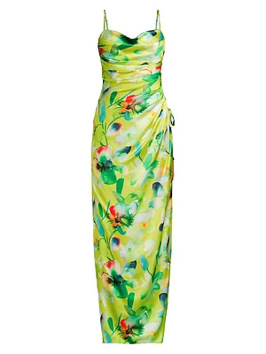 Floral Ruched Sateen Column Gown