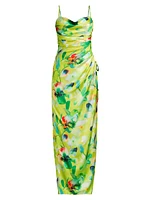 Floral Ruched Sateen Column Gown