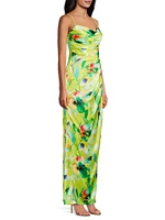 Floral Ruched Sateen Column Gown