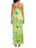 Floral Ruched Sateen Column Gown