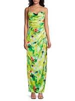 Floral Ruched Sateen Column Gown