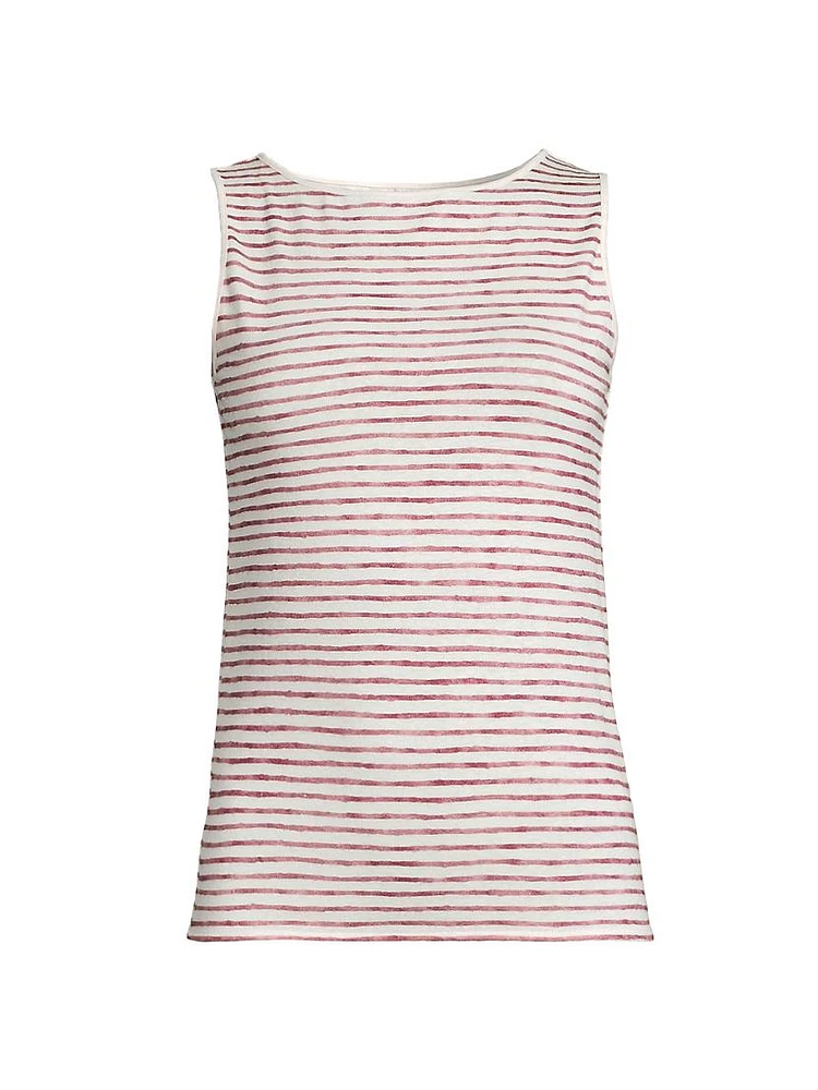 Striped Linen-Blend Boatneck Tank