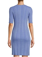 Stretch Metallic Rib-Knit Henley Minidress