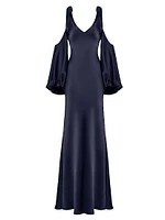 Binnie Satin Balloon-Sleeve Gown