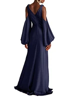 Binnie Satin Balloon-Sleeve Gown